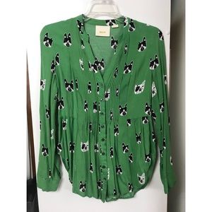 Anthropologie Maeve Bulldog Pleated Blouse Top 0